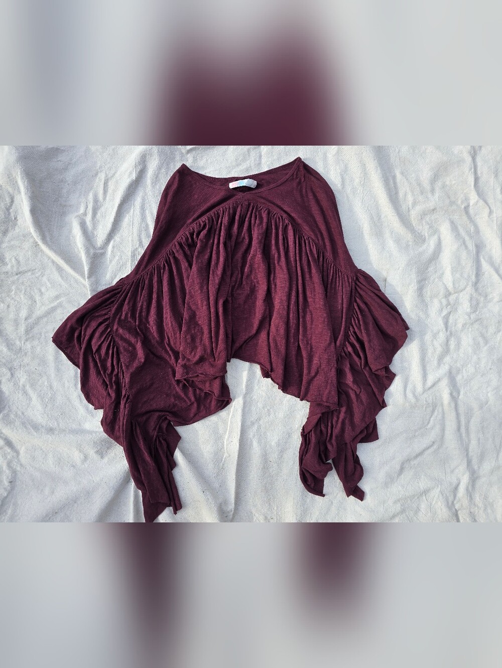 Women's FP Burgundy Boho Ruffle Beach Wear Shirt